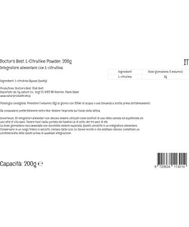 Doctor's Best L-Citrulline Powder - High Dose 200g Vegan Amino Acid Supplement - Buy Online on GoSupps.com