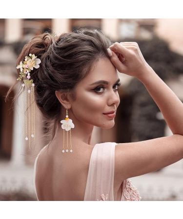 HINZIC 5Pcs Chinese Hair Stick Flowers Pearl Hair Pins Set for Women - HanFu Lover Gift - Wedding Accessories - Buy Online on GoSupps.com