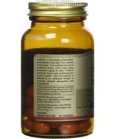 Solgar CoQ-10 200mg Softgels - Heart & Brain Support - Coenzyme Q10 Supplement - Enhanced Absorption - 60 Servings - Buy Online on GoSupps.com