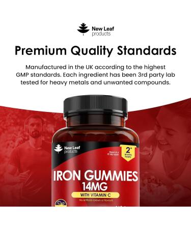 Iron Gummies 14mg - 120 Supplements with Vitamin C & Real Fruit Juice | 2 Months Supply for Men & Women | Tasty Alternative to Iron Tablets - Buy Online on GoSupps.com