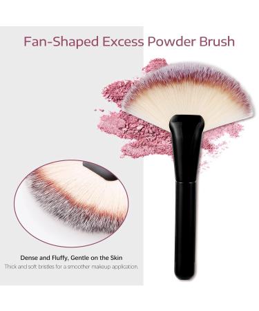 Black Makeup Brushes with Wood Handle | Large Fan & Foundation Brush for Liquid & Powder Applications - International Shipping Available - Buy Online on GoSupps.com