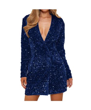 HANXIULIN Women's Dress Winter Elegant Bodycon Dress Stretch Cocktail Dress Women Tight Dresses Business Dresses Christmas Dress Blue S