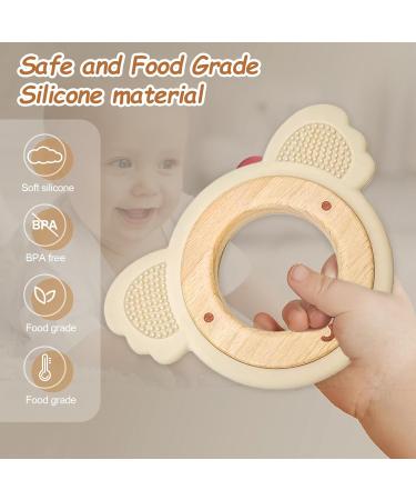 Natural Wood & Bear Silicone Bite Ring - Eco-Friendly Baby Teether Toy | BPA Free Safe Birth Gift - Buy Online on GoSupps.com