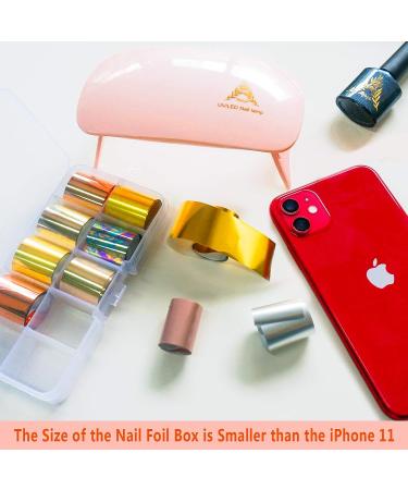 AIFAIFA Nail Foil Glue Gel 16ML Bottle with 10 Metallic Transfer Nail Foils - Manicure Art DIY Metal Stickers in Gold, Silver, Rose for Nails - Requires Nail Lamp, Soak Off - 10pcs - Buy Online on GoSupps.com