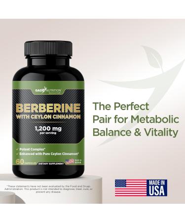 Gade Nutrition Berberine Supplement with Ceylon Cinnamon | Berberine Top Choice with Ceylon Cinnamon Capsules | Organic Veggie Capsules | USA Made - Buy Online on GoSupps.com