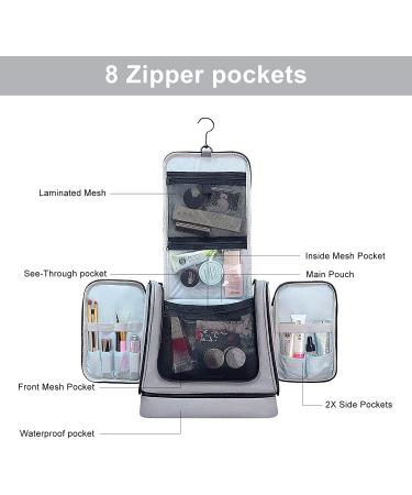 Muama Water-Resistant Toiletry Bag for Women - Gray Makeup Organizer with Hanging Hook for Travel - Ideal for Accessories, Shampoo, Full Sized Containers, and Toiletries - Buy Online on GoSupps.com