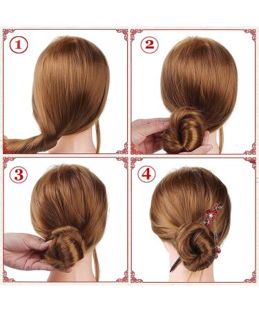 Vintage Chinese Wood Hairpins - Set of 4 Elegant Hair Sticks for Women & Girls - Unique Hairstyles & Accessories - Buy Online on GoSupps.com