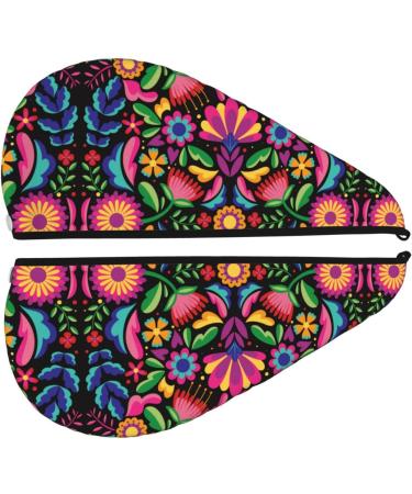 Hair Towel Wrap - Fast Drying Towel Turban with Button | Colorful Floral Embroidery | International Shipping - Buy Online on GoSupps.com