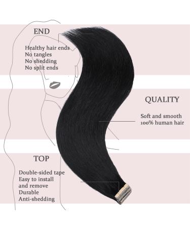 Hotlulana 20 Inch Deep Black Real Hair Tape Extensions - 50g Skin Weft 100% Natural Hair - 20PCs Invisible Tape In Extensions #1 Low Black - Buy Online on GoSupps.com