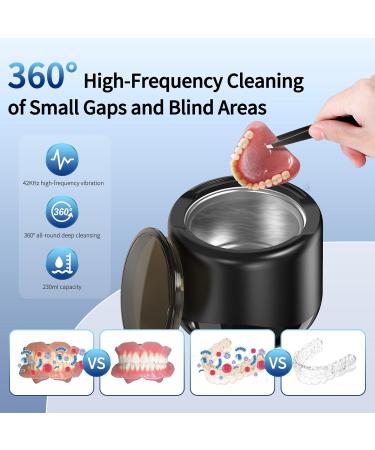 Qimic Ultrasonic Cleaner for Dentures - 42kHZ Retainer & Jewellery Cleaner (230ml) - Home & Travel Use for Mouth Guard, Aligner, Toothbrush Head - Black - Buy Online on GoSupps.com