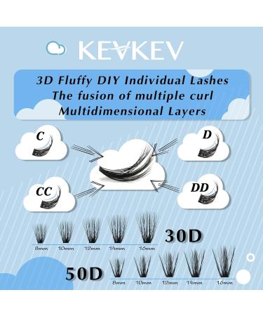 KevKev 3D Fluffy Cluster Lashes 320 Pcs DIY Extensions - 30+50D Mixed Eyelash Clusters - Thin Band & Soft - D-8-16mix - Buy Online on GoSupps.com