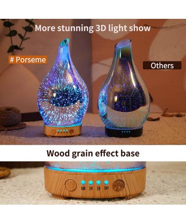 Porseme 3D Glass Essential Oil Diffuser 100ml - Ultrasonic Humidifier with Timer Setting, Auto Shut-Off, BPA-Free for Home, Hotel, Yoga, Spa - Air Refreshing Aromatherapy Gift by Afantty - Buy Online on GoSupps.com