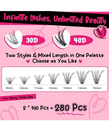 PRO DIY Eyelash Extension Kit - 280 PCs Individual Eyelashes Applicator & Brush for Beginners | 30D+40D 9-15 Mix - Buy Online on GoSupps.com