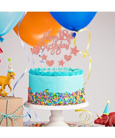 WOSO 18th Birthday Cake Topper Set with Heart Star Cupcake Cake Topper Picks Glitter Cake Decoration for Birthday Party Cake Supplies Rose Gold - Buy Online on GoSupps.com