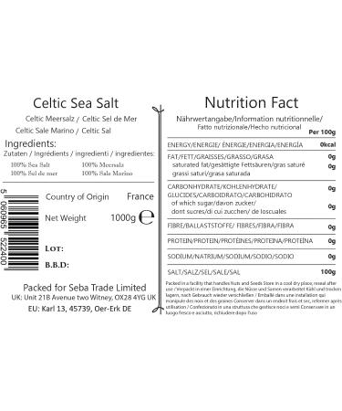 Seba Garden Celtic Sea Salt Grey 1kg - Certified Organic, Hand Harvested with 82+ Essential Minerals - Resealable Bag - Buy Online on GoSupps.com
