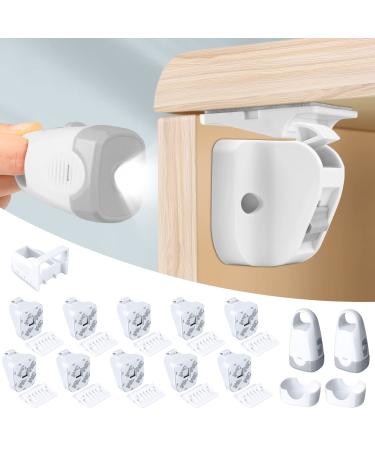 Child Magnetic Cabinet Locks (10 Locks and 2 Keys) -Baby Proofing Cabinet Latch Locks with Lighting Function, Fit Most Cabinets and Drawers
