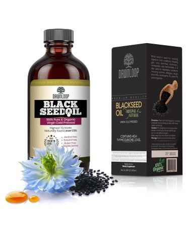 DAWNLOOP Black Seed Oil Organic Cold Pressed (8oz)- 100% Pure High Thymoquinone Nigella Sativa Black Cumin Oil for Immune Support Brain Function Digestion Joint Mobility Gluten Free Non GMO