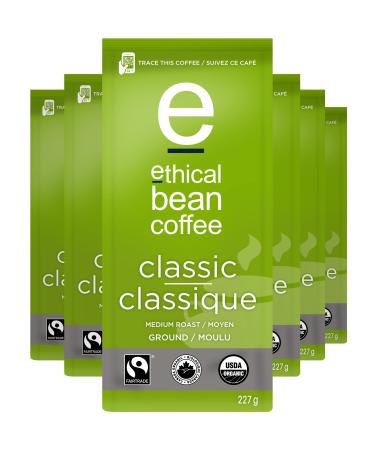 Ethical Bean Coffee Classic Medium Roast Fairtrade Organic Coffee 227g (Pack of 6) 6 count (Pack of 1) Classic Medium Roast