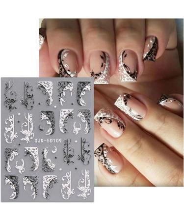 JMEOWIO 3D Embossed Black White Flower Nail Art Stickers Decals Self-Adhesive 5D Line Leaves Nail Supplies Nail Art Design Decoration Accessories 4 Sheets - Buy Online on GoSupps.com