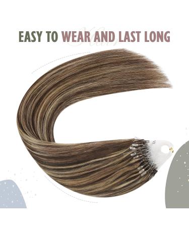 UGEAT Microring Extensions - Real Hair Dark Brown & Caramel Blonde Highlights 55 cm 50g 50 Pieces #4/27 - Premium Quality Hair Extensions - Buy Online on GoSupps.com