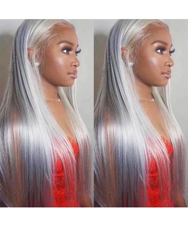 ANDRIA Grey Wig Lace Front Wigs Long Straight Wig Glueless Lace Wig Synthetic Lace Front Wig Heat Resistant Fiber Wigs With Baby Hair Natural Straight Colorful White Wigs Gray Colored wigs for Women