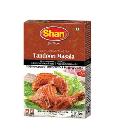 Shan Tandoori Recipe and Seasoning Mix 1.76 oz (50g) - Spice Powder for Tandoori Style Barbecue Chicken - Suitable for Vegetarians - Airtight Bag in a Box Tandoori Masala 1.76 Ounce (Pack of 1)