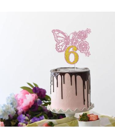 Tenhaisi Pink & Gold 3D Butterfly Flower Sign 6 Cake Topper - Happy 6th Birthday/Anniversary Party Decoration 3D Cake Topper- Girls 6th Birthday Party Supplies - Buy Online on GoSupps.com