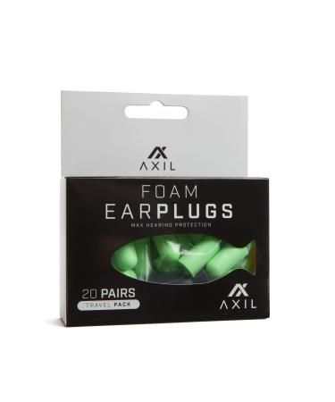 AXIL Foam Ear Plugs for Noise Reduction Ultra-Soft Polyurethane Hearing Protection Earplugs Washable & Reusable Ear Plugs for Sleeping Shooting Concerts Fitness & More (20 Pairs). 1 Count (Pack of 20)