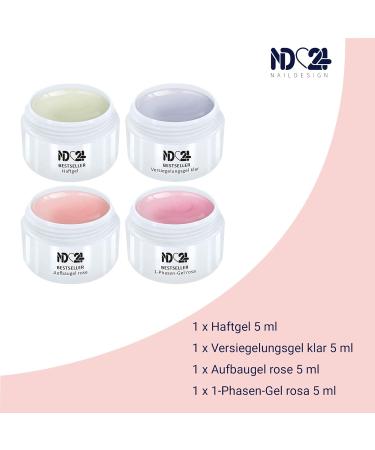 Gel Set - 1-Phase Pink Gel + Adhesive + Builder + Finish - Made in Germany (4 x 5ml) - Premium Nail Art Supplies - Buy Online on GoSupps.com