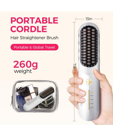 FRANO Cordless Hair Straightener Brush - Portable Mini Hot Comb for Travel Fast Heating & Negative Ions - USB & Type-C Charging - Lightweight & Stylish (White - Buy Online on GoSupps.com