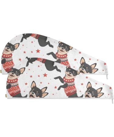 Cute Jumping Dog Hair Towel 2 Pack - Super Absorbent Quick Dry Hair Turbans for Women & Girls - Buy Online on GoSupps.com