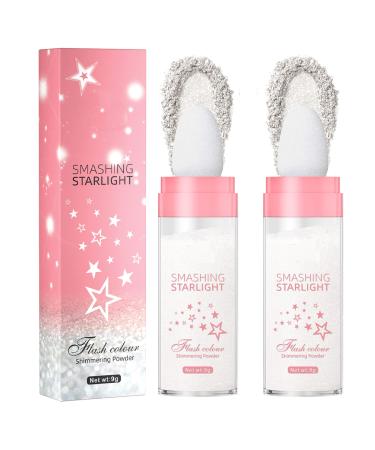 Body Glitter-Highlighter Makeup Stick with Sponge Head 2 Pcs Shimmer and Shine High Gloss Blush Contour Powder Makeup Fairy Glitter Powder Dust for Face Body Hair Cosmetic White 01 White