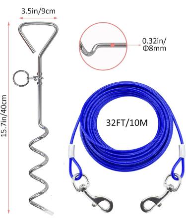 Dog Tether Cable Pet Tether Two-Headed Pet Rope Puppy Leash Leash Metal Chain (Blue) - Buy Online on GoSupps.com