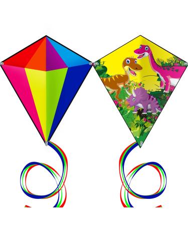 HENGDA KITE Prism Kite Dinosaur Park and Diamond Kite Set for Kids and Adults Easy to Fly Excellent Fabric with Two Sets of Individual Packaging and Accessories (23x27in)