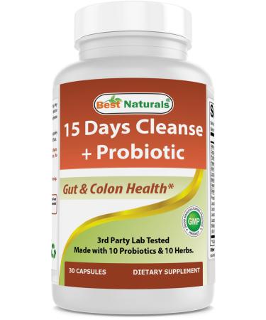 Best Naturals 15 Day Gut & Colon Cleanse + Probiotics for Women & Men with Senna Cascara Sagrada & Psyllium Husk- 30 Capsules - Non-GMO & Gluten Free. 30 Count (Pack of 1)