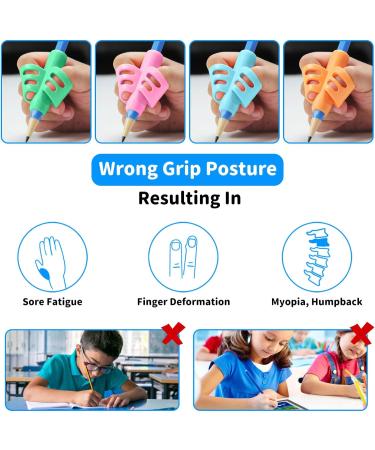 Ergonomic Writing Aids for Kids - 8 Silicone Pen Holders for Pencils | Posture Correction Tools for Left & Right-Handers (4 Colors) - Buy Online on GoSupps.com