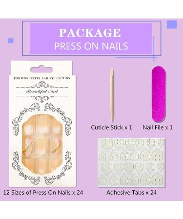 24Pcs Short French Pink Gradient Coffin False Nails with Glitter Sequins Design - Full Cover Acrylic Press on Nails for Women and Girls - Buy Online on GoSupps.com