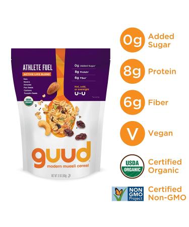 GUUD Athlete Fuel Organic Muesli Cereal 12oz - Oats, Raisins, Almonds, Flax Seeds, Cashews, Pumpkin Seeds - Vegan, Non-GMO, Kosher - Pack of 1 - Buy Online on GoSupps.com