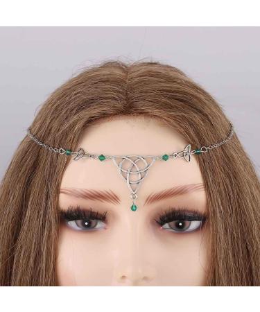 Bomine Boho Head Chain Crystal Hair Chain Forehead Festival Wedding Irish Headpieces Hair Acessories for Women and Girls (Green)