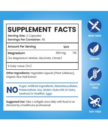 BioEmblem High Absorption Triple Magnesium Complex 300mg | Supports Nerves, Energy & Muscle Health | Vegan & Non-GMO | 180 Capsules - Buy Online on GoSupps.com