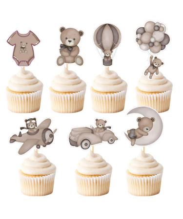 Zliisang 49PCS Blue We Can Bearly Wait Baby Shower Decorations Bear Cupcake Toppers (Brown)