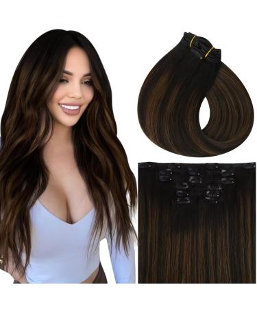 Vivien Extensions real hair clip in balayage clip in extensions real hair natural black ombre to medium brown mixed from black real hair clip in extensions 55cm #1b/6/1b 135g/7pcs 22 inch-140g clip 1-1 cp #1b/6/1B
