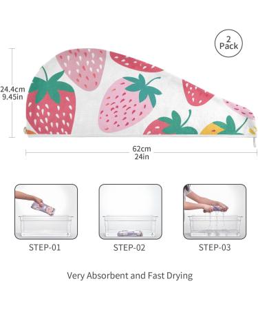 Cute Colorful Strawberry Hair Towel 2 Pack | Super Absorbent Quick Drying Hair Turbans for Women & Girls - Buy Online on GoSupps.com
