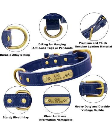 Senristar Personalized Leather Dog Collar with Engraved Name Tag - Durable & Stylish - Suitable for Small Medium & Large Dogs (L Blue) - Buy Online on GoSupps.com