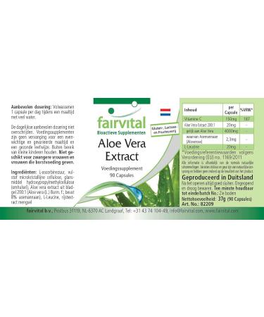 Fairvital Aloe Vera Capsules - Vegan - 90 Capsules - Pure Aloe Vera Barbadensis for Digestive Health & Wellness - International Shipping Available - Buy Online on GoSupps.com
