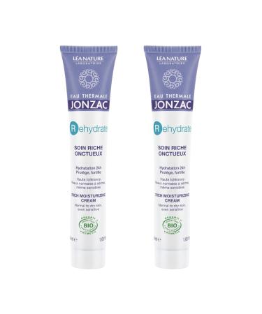 Eau Thermale Jonzac | Rich Creamy Care - Rehydrate | 24h Hydration - Protects | Hydration Activator | Normal to Dry Skin | Hyaluronic Acid | 99% Natural Origin | Pack of 2x50 ml