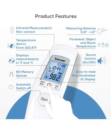 Beurer 3-in-1 Digital Thermometer - Non-Contact Infrared Thermometer w/Memory Slots - Large Display w/Fever Alarm High Accuracy Forehead Thermometer for Adults and Kids (Forehead) - Buy Online on GoSupps.com