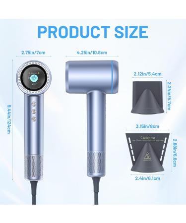 AOMEES 1600W Professional Ionic Hair Dryer - High Speed HD Display 4 Temp Modes & Memory Function - Sky Blue Metal - Buy Online on GoSupps.com