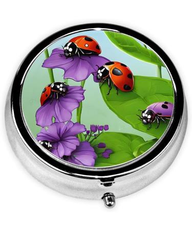 Ladybug Round Pill Box - 3 Compartment Travel Medicine Organizer | Mini Decorative Pocket Purse for Vitamins & Tablets - Buy Online on GoSupps.com