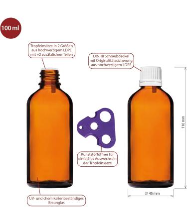Handsunity 100ml Dripper Insertion Bottle Set - 6 Small Amber Glass Bottles with White Dropper Closure - Ideal for Pharmacists - Includes 18 Aids - Buy Online on GoSupps.com